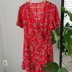 Zaful Floral Red Wrap Dress